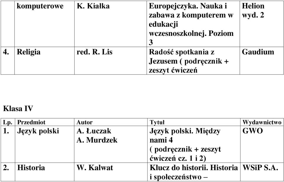 2 Gaudium Klasa IV 1. Język polski A. Łuczak A. Murdzek Język polski.