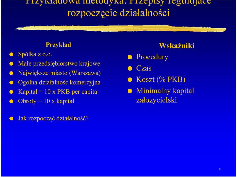 działalność komercyjna Kapitał = 10 x PKB per capita Obroty = 10 x kapitał