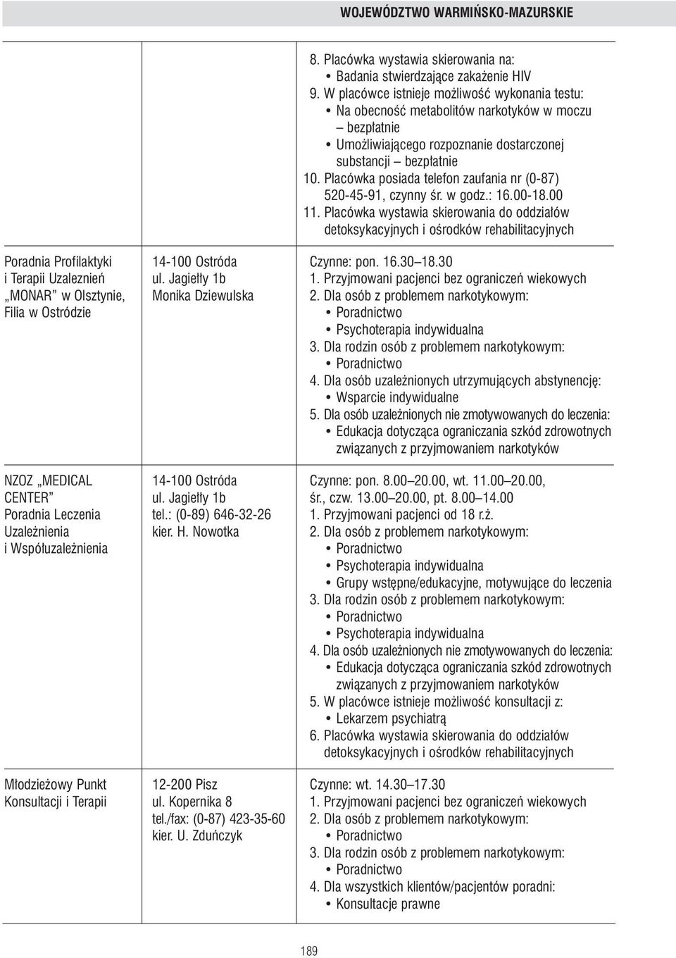 30 i Terapii Uzaleznieƒ ul. Jagie y 1b 1. Przyjmowani pacjenci bez ograniczeƒ wiekowych MONAR w Olsztynie, Monika Dziewulska 2.