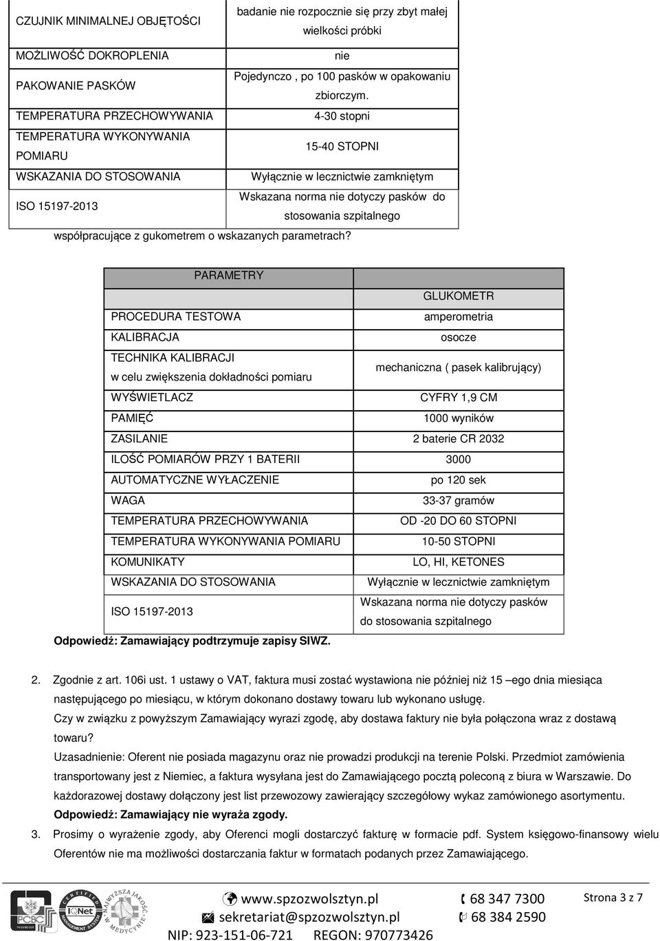 stosowania szpitalnego współpracujące z gukometrem o wskazanych parametrach?