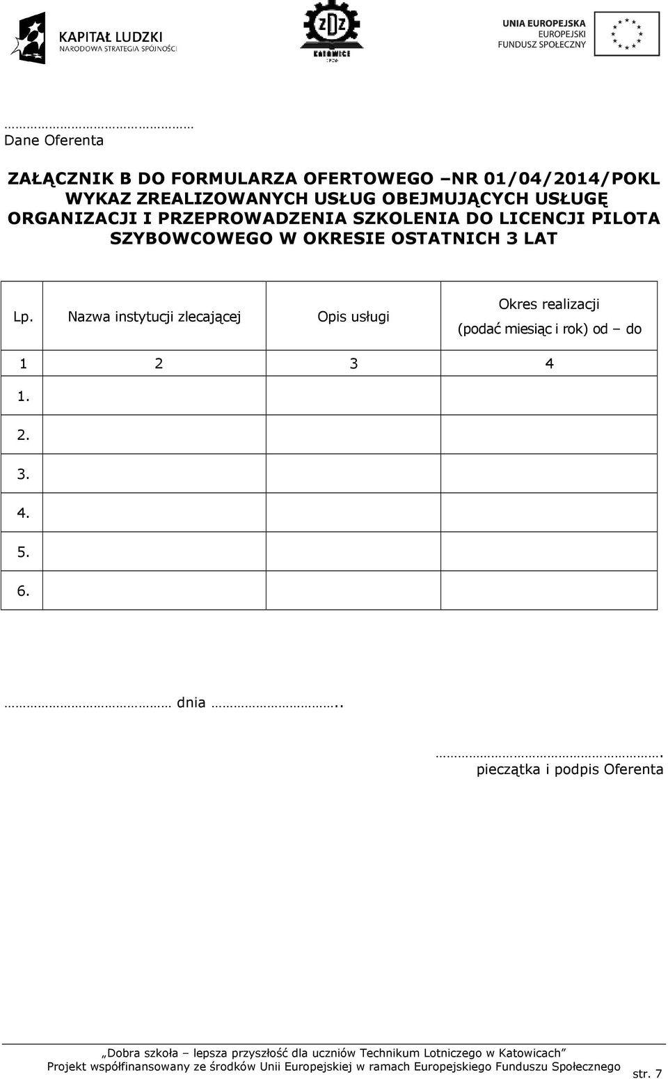 SZYBOWCOWEGO W OKRESIE OSTATNICH 3 LAT Lp.