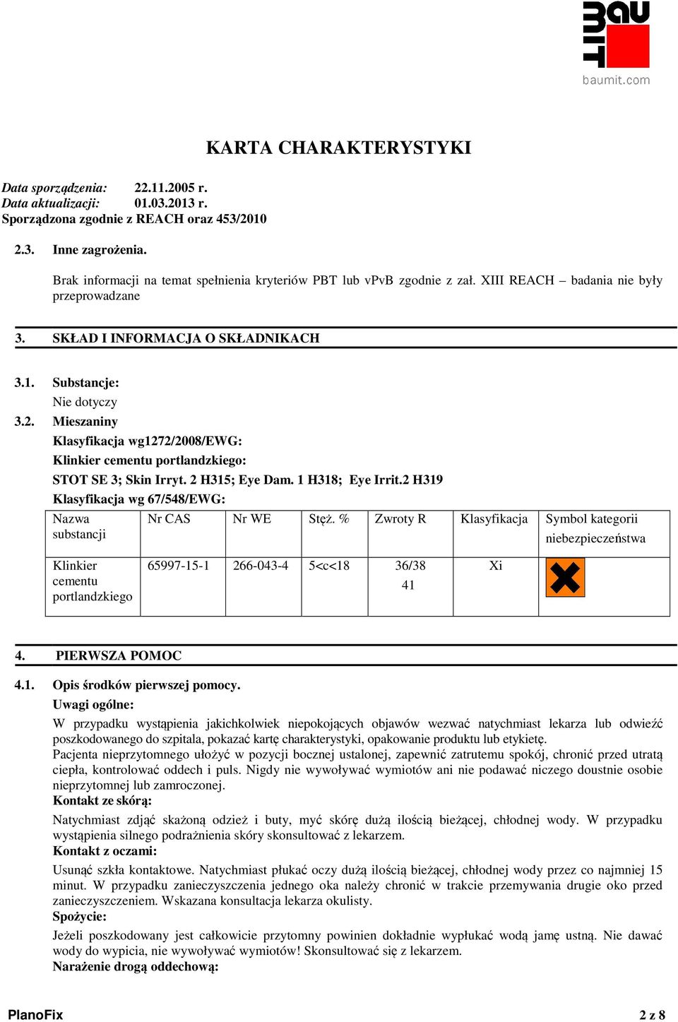 2 H319 Klasyfikacja wg 67/548/EWG: Nazwa substancji Nr CAS Nr WE Stęż.