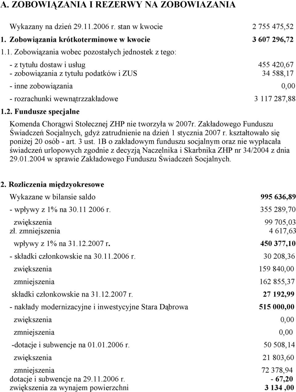 Zobowiązania krótkoterminowe w kwocie 3 607 296,72 1.