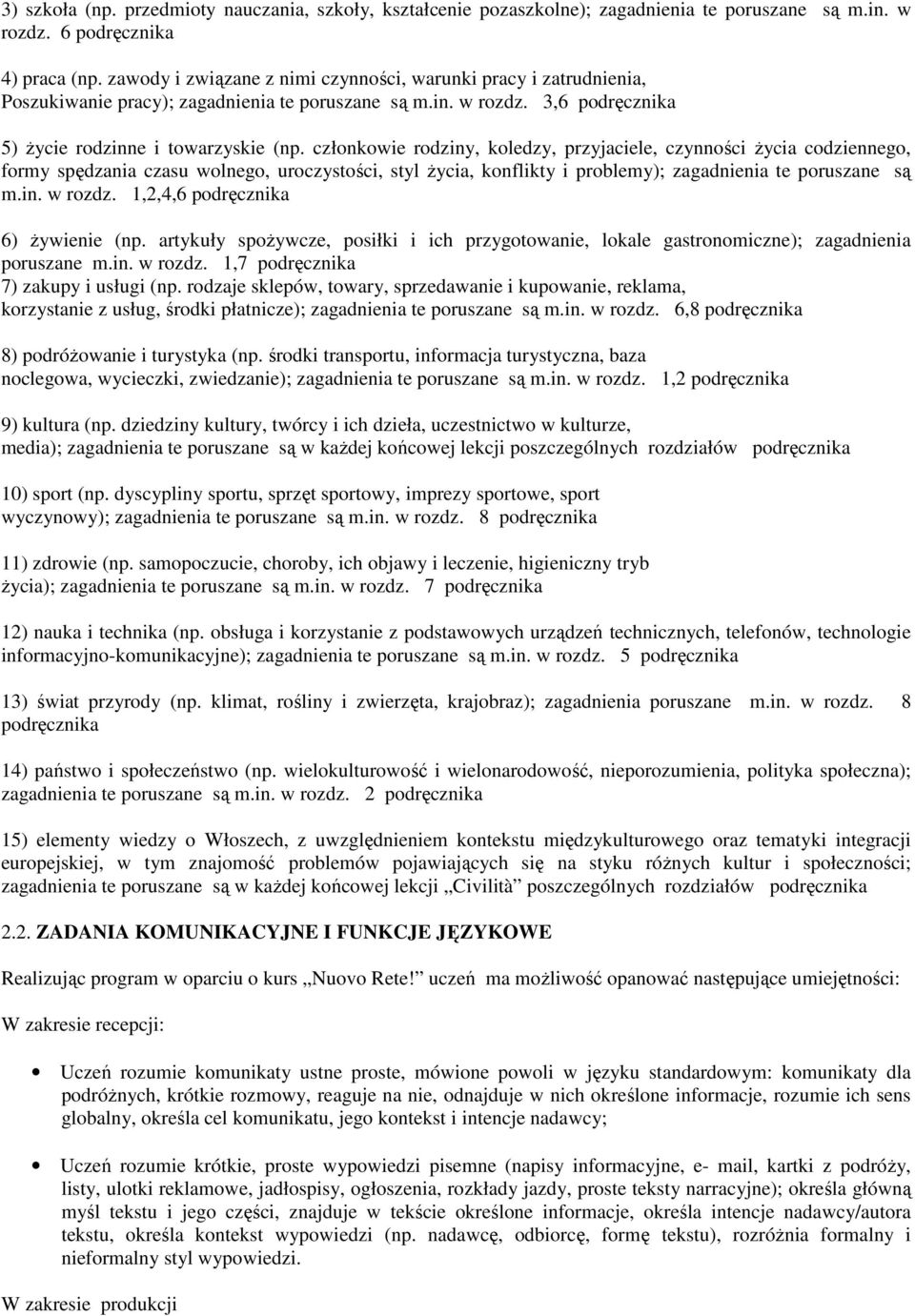 członkowie rodziny, koledzy, przyjaciele, czynności życia codziennego, formy spędzania czasu wolnego, uroczystości, styl życia, konflikty i problemy); zagadnienia te poruszane są m.in. w rozdz.