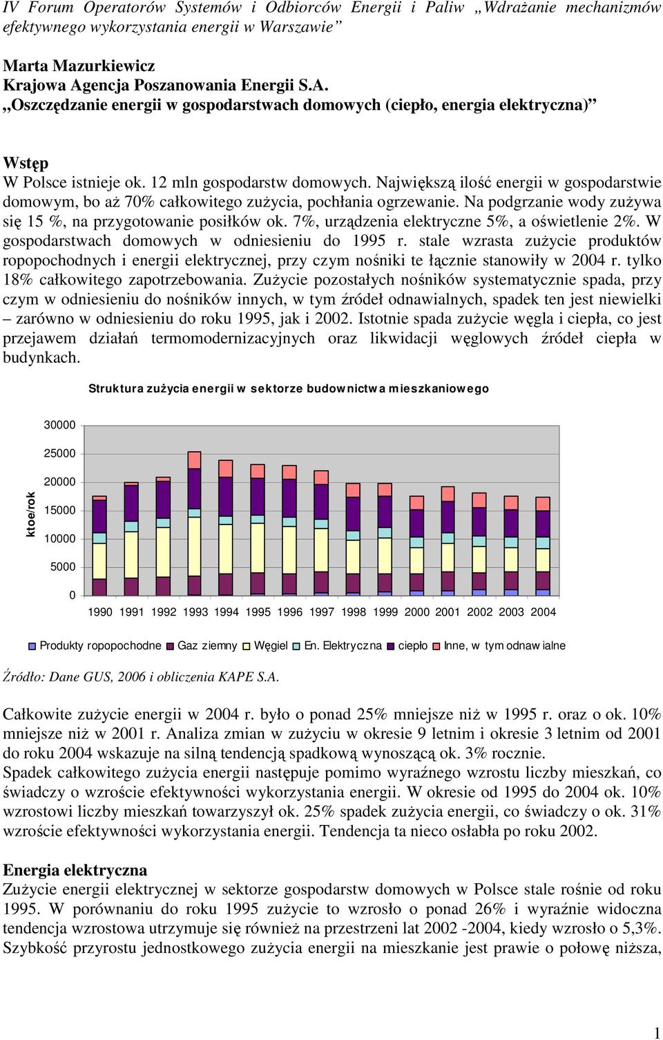 Największą ilość energii w gospodarstwie domowym, bo aż 70% całkowitego zużycia, pochłania ogrzewanie. Na podgrzanie wody zużywa się 15 %, na przygotowanie posiłków ok.