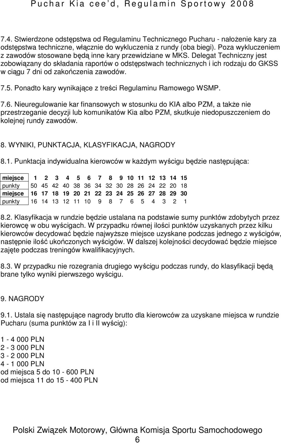 Delegat Techniczny jest zobowiązany do składania raportów o odstępstwach technicznych i ich rodzaju do GKSS w ciągu 7 dni od zakończenia zawodów. 7.5.