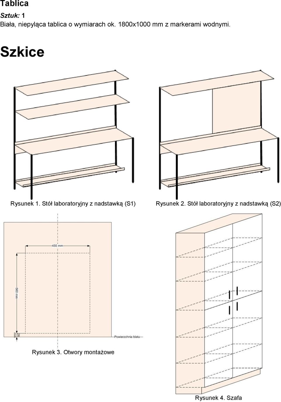 Stół laboratoryjny z nadstawką (S1) Rysunek 2.