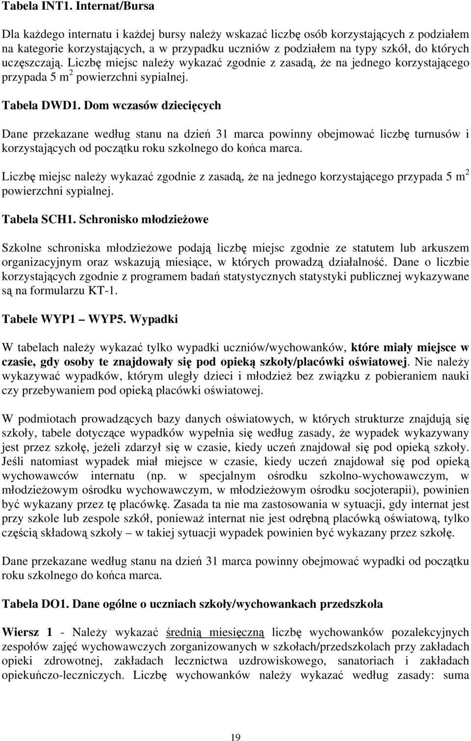 uczęszczają. Liczbę miejsc należy wykazać zgodnie z zasadą, że na jednego korzystającego przypada 5 m 2 powierzchni sypialnej. Tabela DWD1.