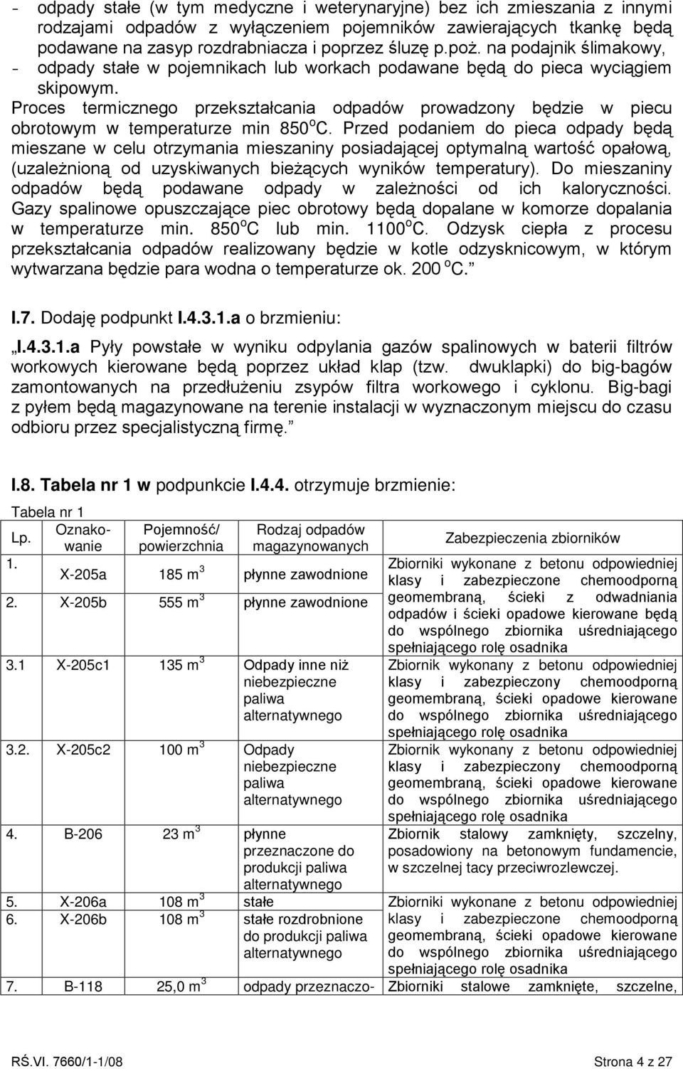 Proces termicznego przekształcania odpadów prowadzony będzie w piecu obrotowym w temperaturze min 850 o C.