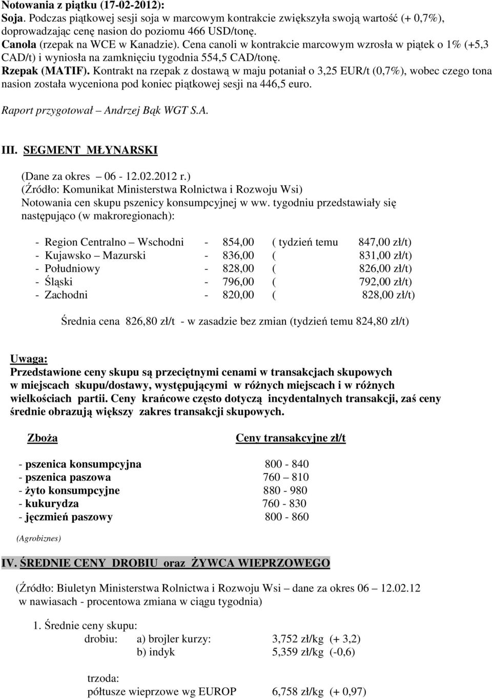 Kontrakt na rzepak z dostawą w maju potaniał o 3,25 EUR/t (0,7%), wobec czego tona nasion została wyceniona pod koniec piątkowej sesji na 446,5 euro. Raport przygotował Andrzej Bąk WGT S.A. III.