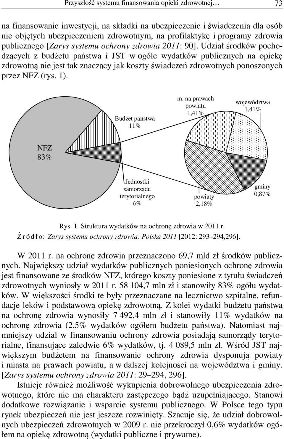 Udział środków pochodzących z budżetu państwa i JST w ogóle wydatków publicznych na opiekę zdrowotną nie jest tak znaczący jak koszty świadczeń zdrowotnych ponoszonych przez NFZ (rys. 1).
