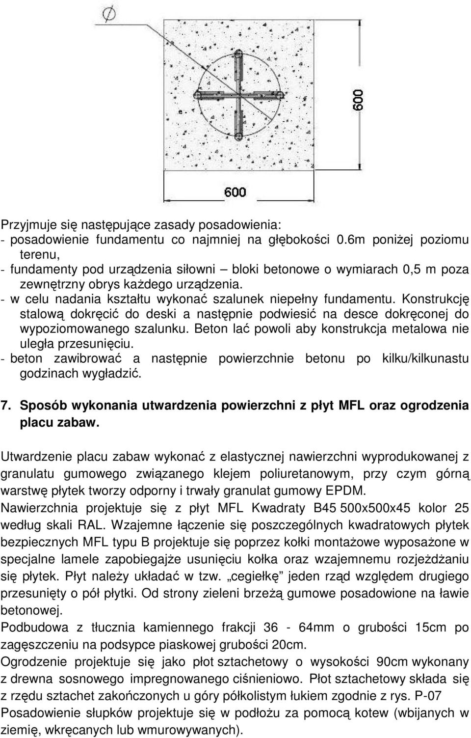 - w celu nadania kształtu wykonać szalunek niepełny fundamentu. Konstrukcję stalową dokręcić do deski a następnie podwiesić na desce dokręconej do wypoziomowanego szalunku.