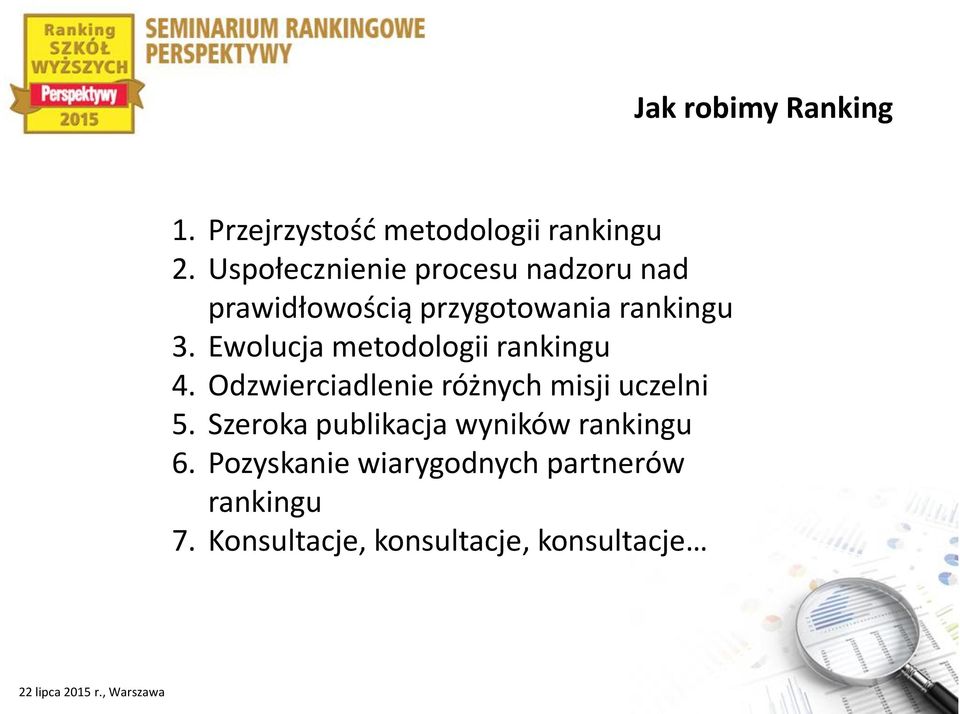 Ewolucja metodologii rankingu 4. Odzwierciadlenie różnych misji uczelni 5.