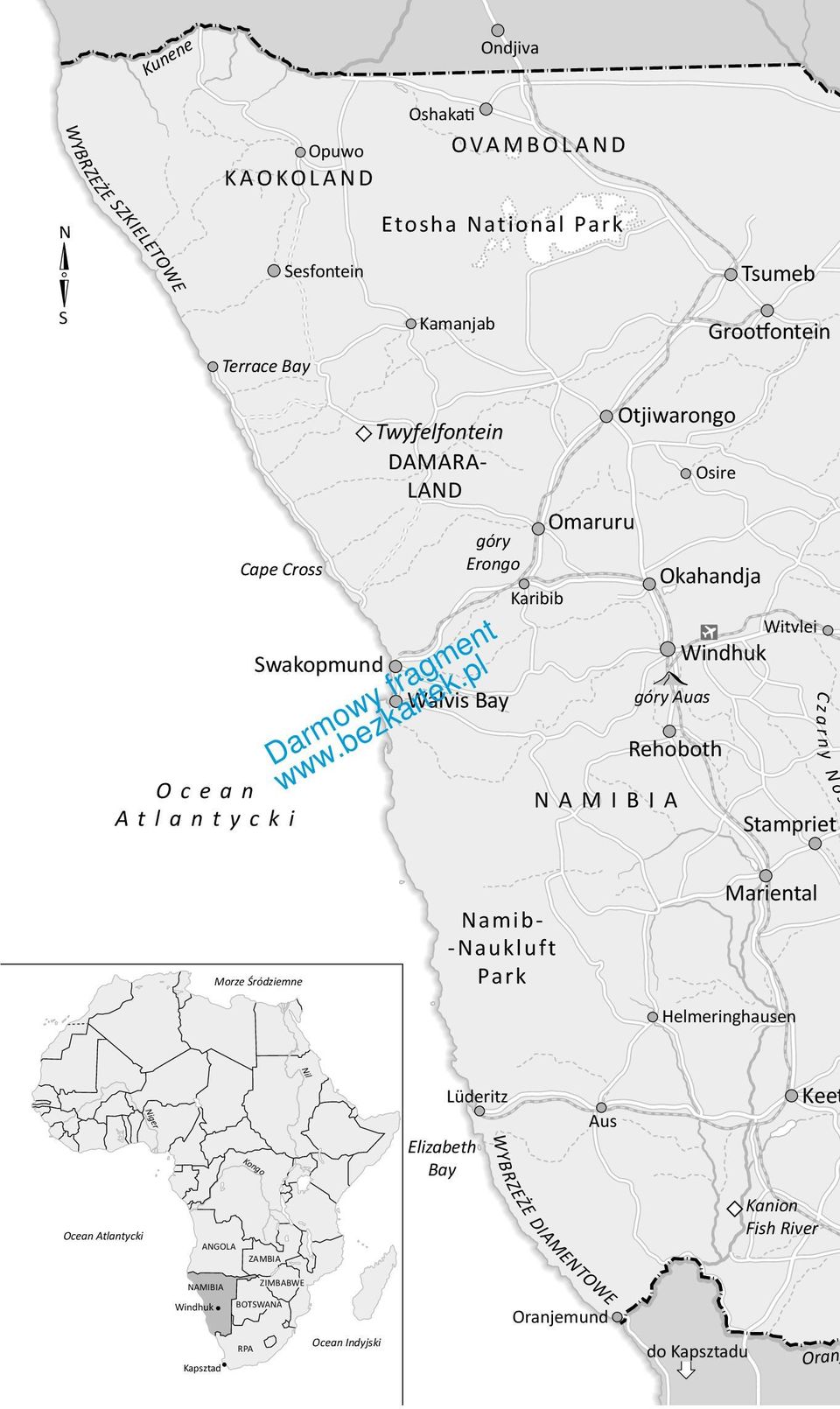 Rehoboth NAMIBIA C z a r n y N o s Stampriet Morze Śródziemne Namib- -Naukluft Park Mariental Helmeringhausen Niger Kongo Elizabeth Bay Lüderitz Aus Keet