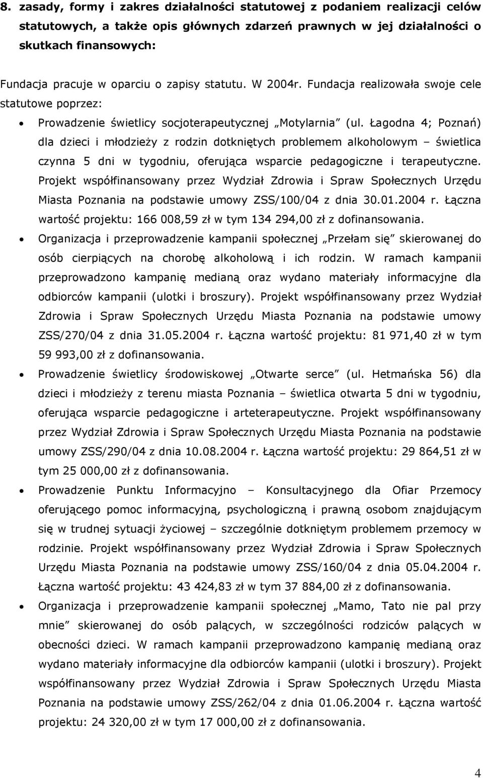 Łagodna 4; Poznań) dla dzieci i młodzieży z rodzin dotkniętych problemem alkoholowym świetlica czynna 5 dni w tygodniu, oferująca wsparcie pedagogiczne i terapeutyczne.