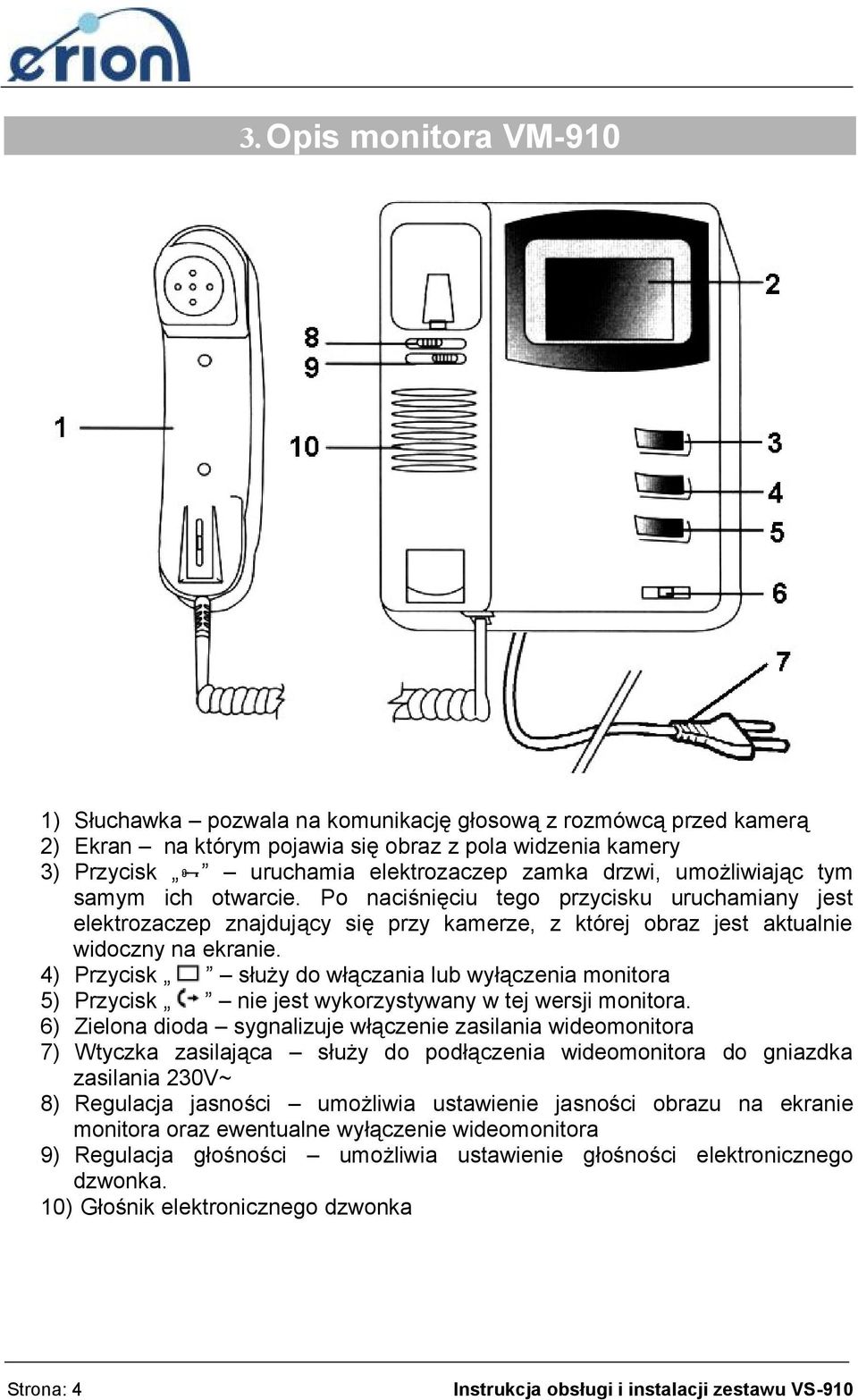 4) Przycisk służy do włączania lub wyłączenia monitora 5) Przycisk nie jest wykorzystywany w tej wersji monitora.