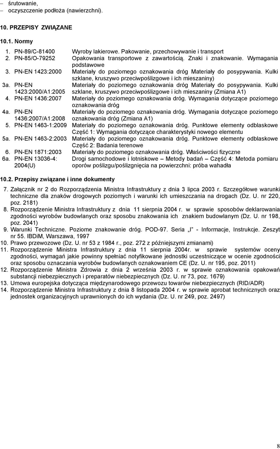 Kulki szklane, kruszywo przeciwpoślizgowe i ich mieszaniny) 3a. PN-EN 1423:2000/A1:2005 Materiały do poziomego oznakowania dróg Materiały do posypywania.