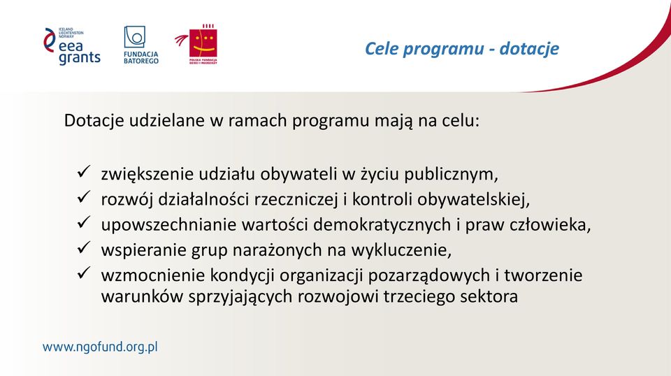 upowszechnianie wartości demokratycznych i praw człowieka, wspieranie grup narażonych na