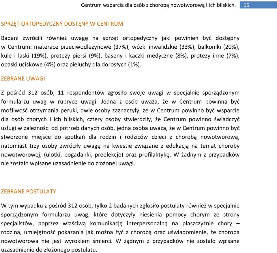 ZEBRANE UWAGI Z pośród 312 osób, 11 respondentów zgłosiło swoje uwagi w specjalnie sporządzonym formularzu uwag w rubryce uwagi.