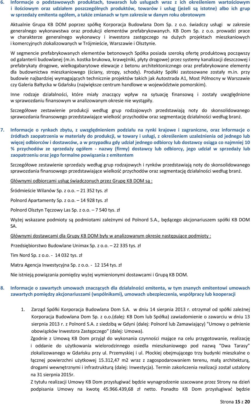 KB Dom Sp. z o.o. prowadzi prace w charakterze generalnego wykonawcy i inwestora zastępczego na dużych projektach mieszkaniowych i komercyjnych zlokalizowanych w Trójmieście, Warszawie i Olsztynie.