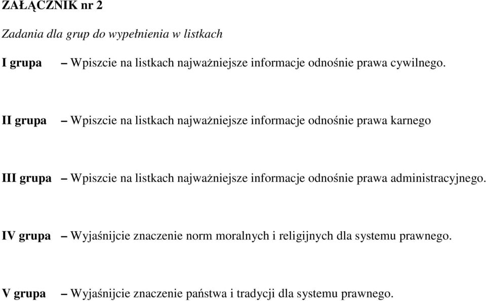 II grupa Wpiszcie na listkach najważniejsze informacje odnośnie prawa karnego III grupa Wpiszcie na listkach