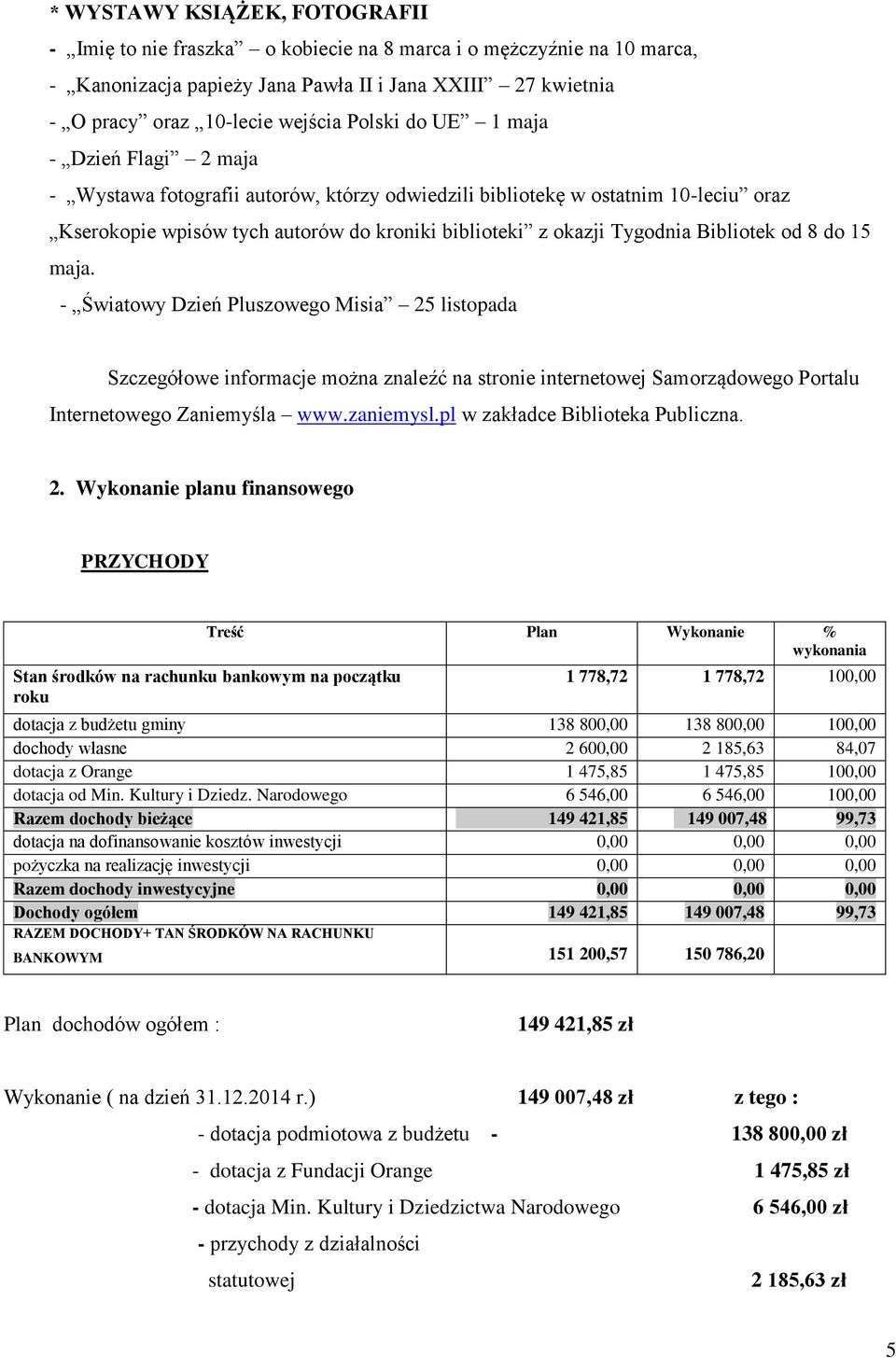 Bibliotek od 8 do 15 maja. - Światowy Dzień Pluszowego Misia 25 listopada Szczegółowe informacje można znaleźć na stronie internetowej Samorządowego Portalu Internetowego Zaniemyśla www.zaniemysl.