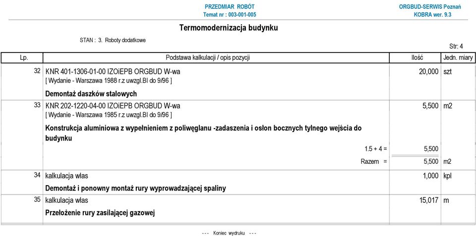 bi do 9/96 ] Demontaż daszków stalowych 33 KNR 202-1220-04-00 IZOiEPB ORGBUD W-wa 5,500 m2 [ Wydanie - Warszawa 1985 r.z uwzgl.