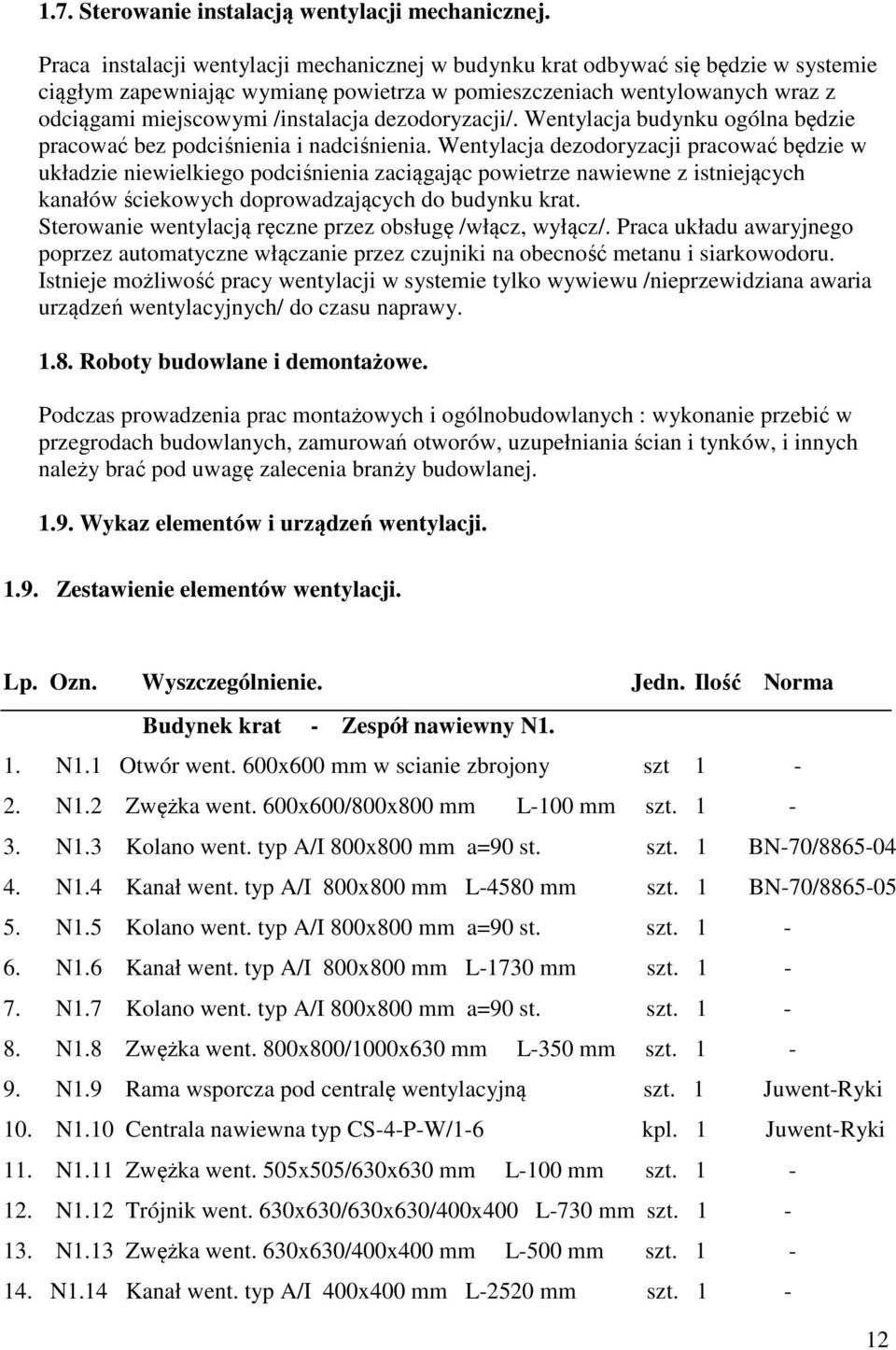 dezodoryzacji/. Wentylacja budynku ogólna będzie pracować bez podciśnienia i nadciśnienia.