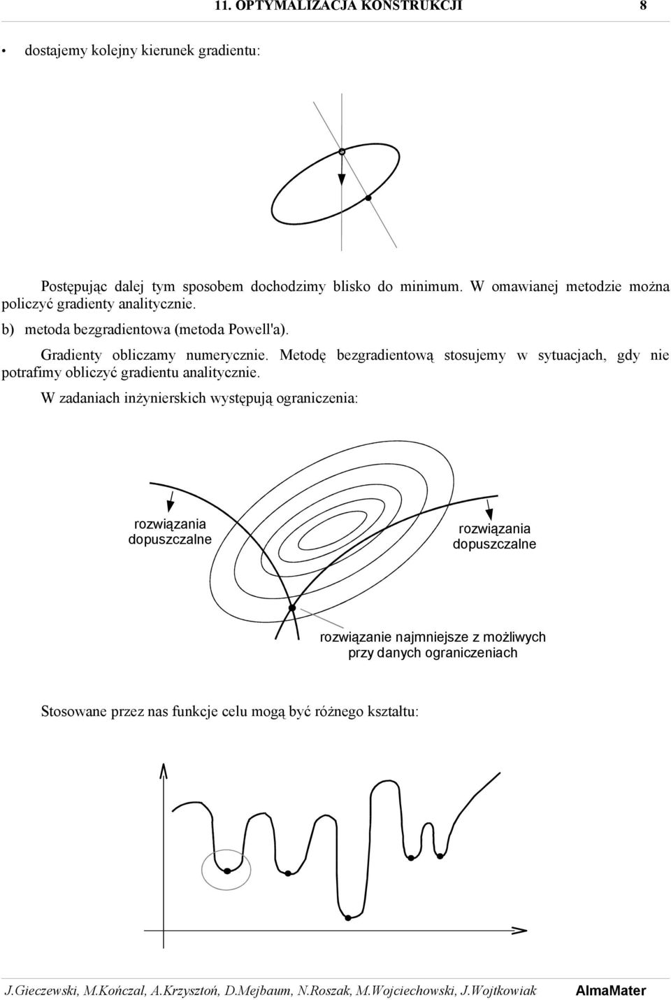 Metodę bezgradientową stosujemy w sytuacjach, gdy nie potrafimy obliczyć gradientu analitycznie.