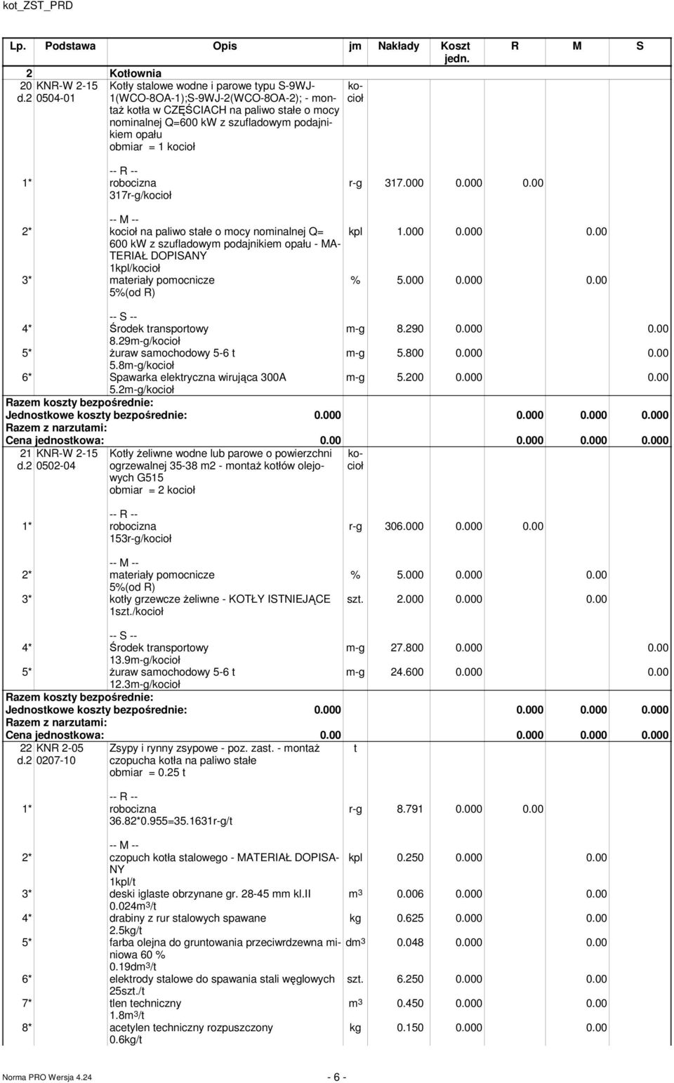 000 0.00 2* kocioł na paliwo stałe o ocy noinalnej Q= 600 kw z szufladowy podajnikie opału - MA- TERIAŁ DOPISANY 1kpl/kocioł 3* ateriały poocnicze 5%(od R) kpl 1.000 0.000 0.00 % 5.000 0.000 0.00 4* Środek transportowy -g 8.