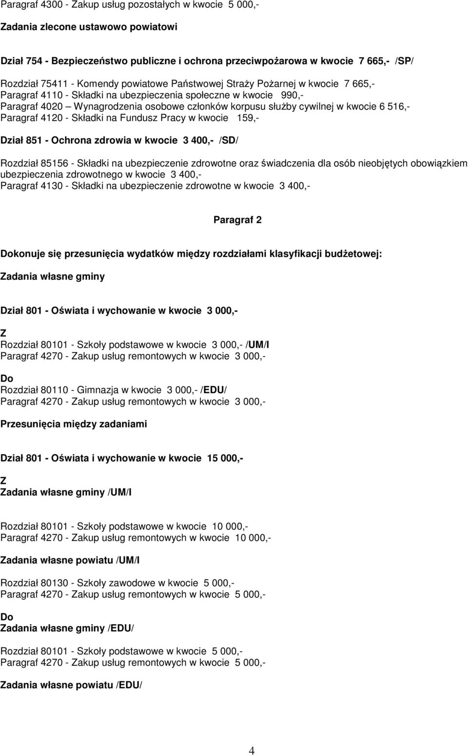 516,- Paragraf 4120 - Składki na Fundusz Pracy w kwocie 159,- Dział 851 - Ochrona zdrowia w kwocie 3 400,- /SD/ Rozdział 85156 - Składki na ubezpieczenie zdrowotne oraz świadczenia dla osób