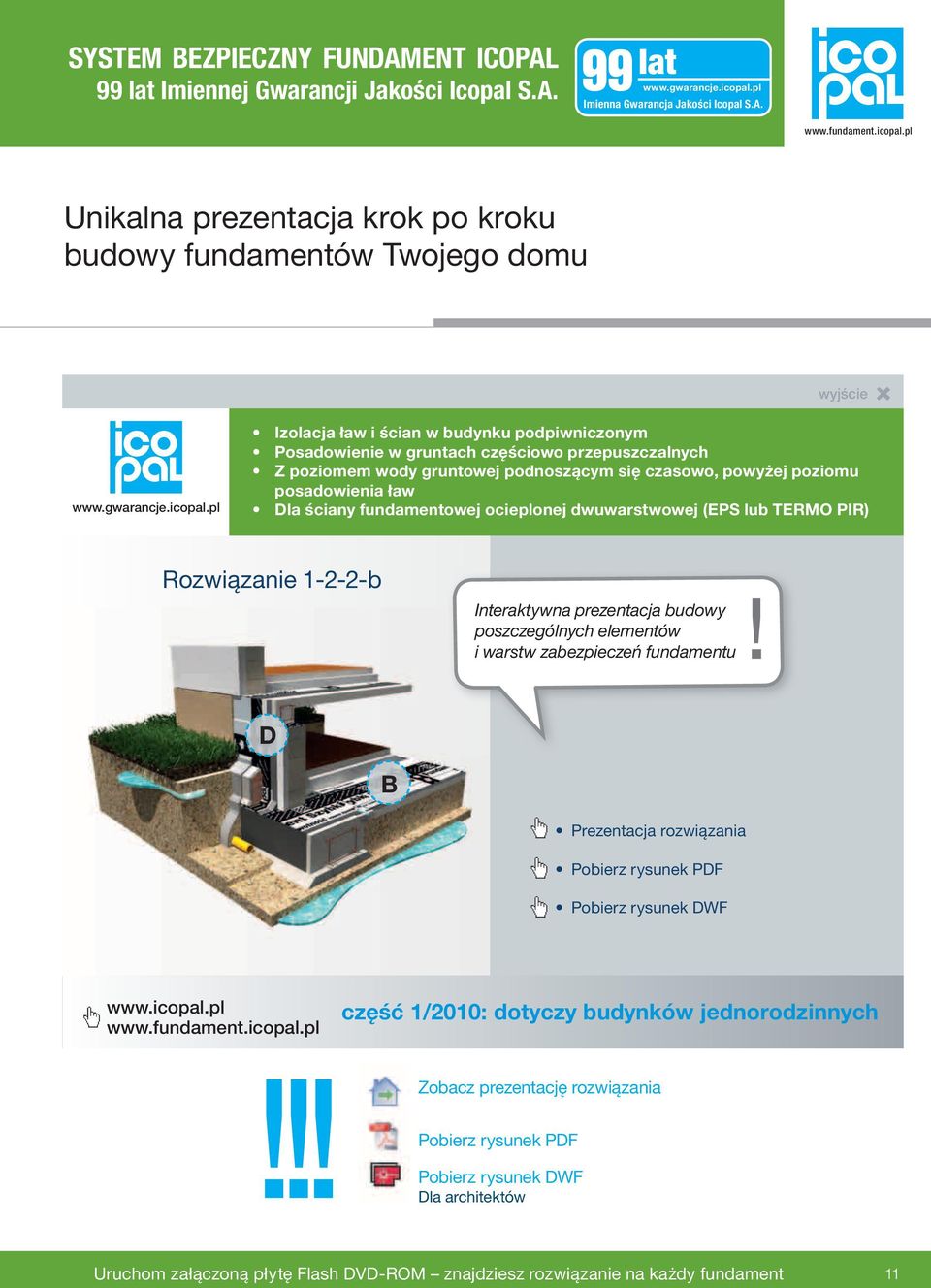 Interaktywna prezentacja budowy poszczególnych elementów i warstw zabezpieczeń fundamentu D B Prezentacja rozwiązania Pobierz rysunek PDF Pobierz rysunek DWF www.icopal.