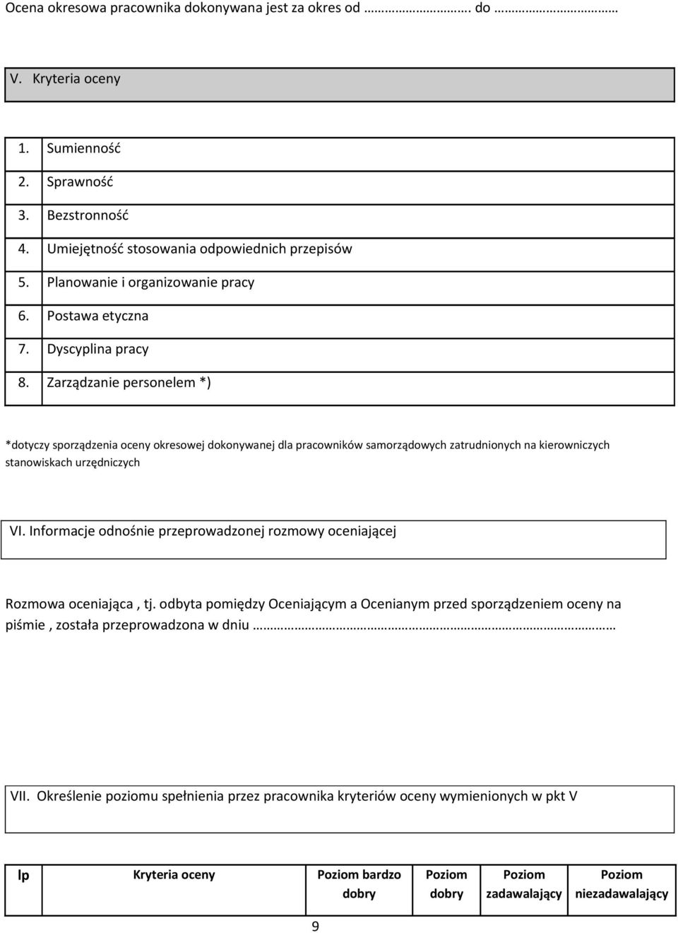 Zarządzanie personelem *) *dotyczy sporządzenia oceny okresowej dokonywanej dla pracowników samorządowych zatrudnionych na kierowniczych stanowiskach urzędniczych VI.