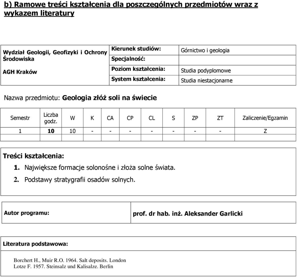 Największe formacje solonośne i złoŝa solne świata. 2. Podstawy stratygrafii osadów solnych. prof. dr hab.