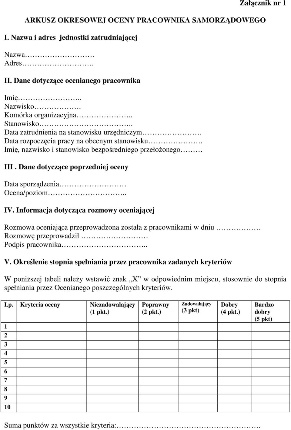 Dane dotyczące poprzedniej oceny Data sporządzenia Ocena/poziom.. IV.