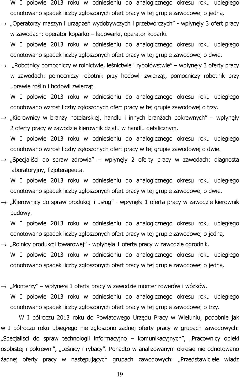 W I połowie 2013 roku w odniesieniu do analogicznego okresu roku ubiegłego odnotowano spadek liczby zgłoszonych ofert pracy w tej grupie zawodowej o dwie.