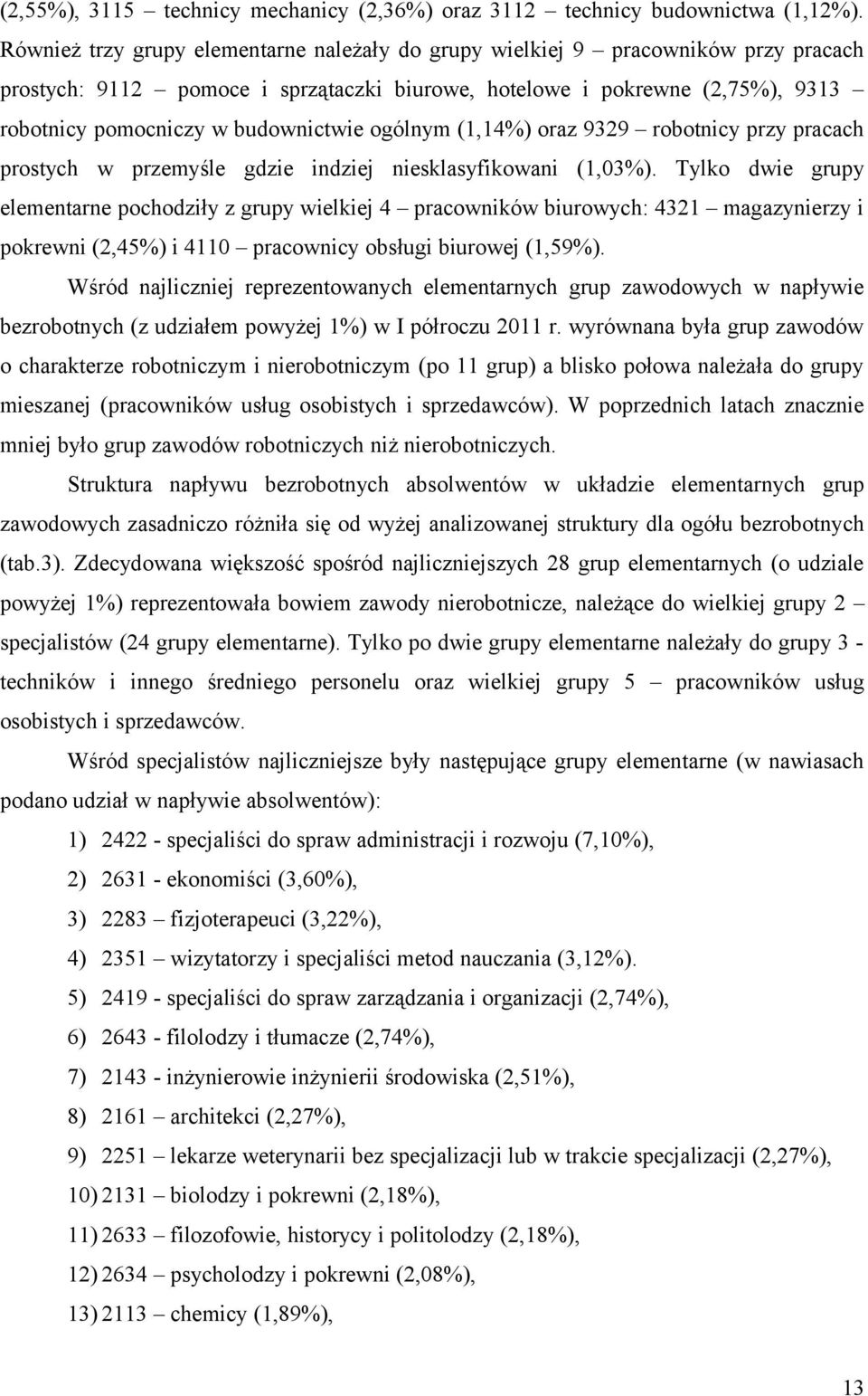 ogólnym (1,14%) oraz 9329 robotnicy przy pracach prostych w przemyśle gdzie indziej (1,03%).