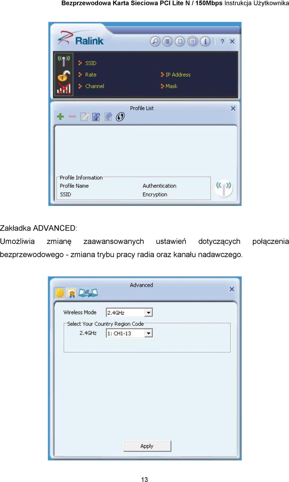 połączenia bezprzewodowego - zmiana