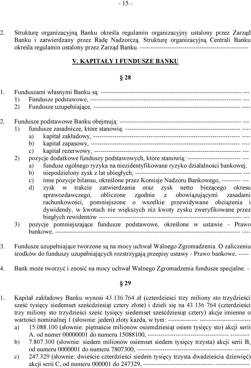 Funduszami własnymi Banku są: ------------------------------------------------------------------ --- 1) Fundusze podstawowe, -----------------------------------------------------------------------