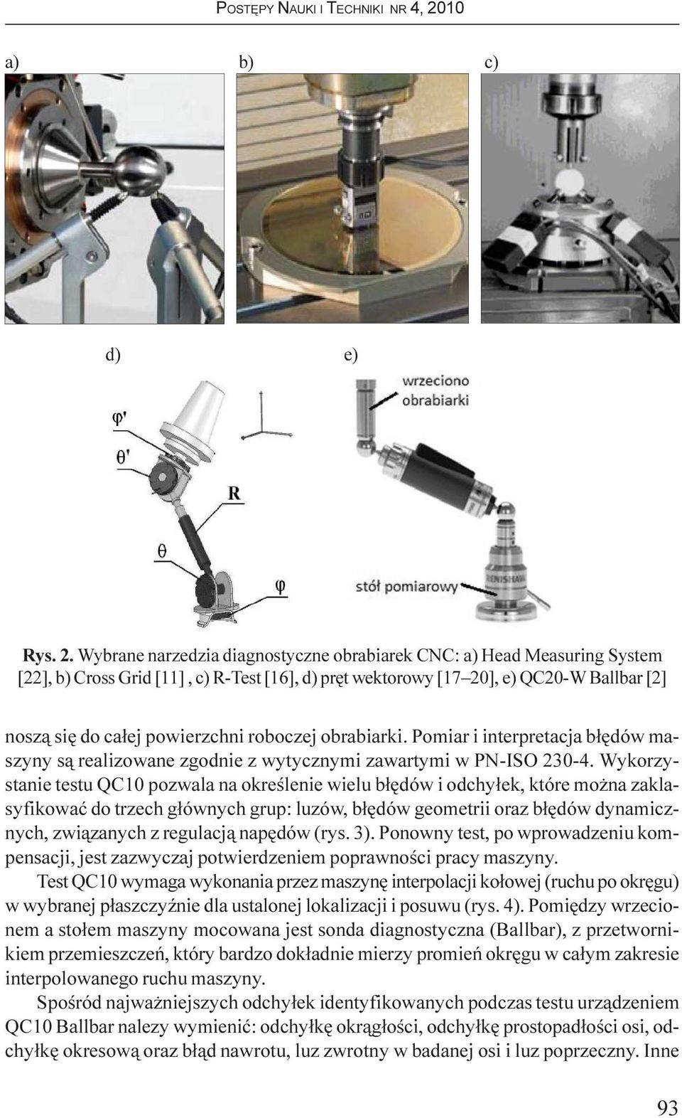 roboczej obrabiarki. Pomiar i interpretacja b³êdów maszyny s¹ realizowane zgodnie z wytycznymi zawartymi w PN-ISO 230-4.