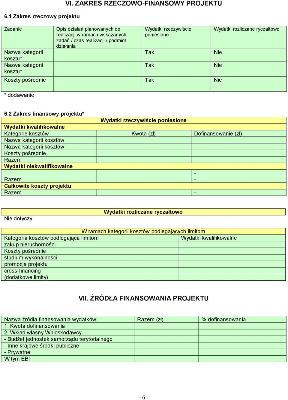 Tak Wydatki rozliczane ryczałtowo Nie Nie * dodawanie 6.