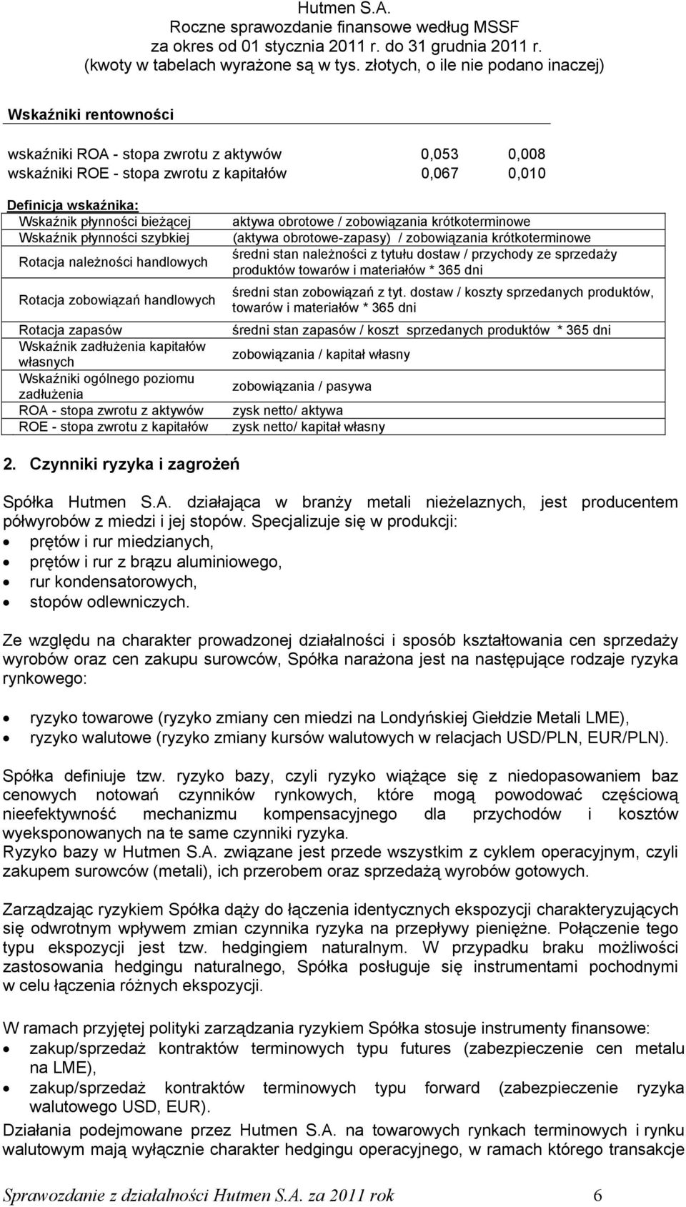 stopa zwrotu z kapitałów aktywa obrotowe / zobowiązania krótkoterminowe (aktywa obrotowe-zapasy) / zobowiązania krótkoterminowe średni stan należności z tytułu dostaw / przychody ze sprzedaży