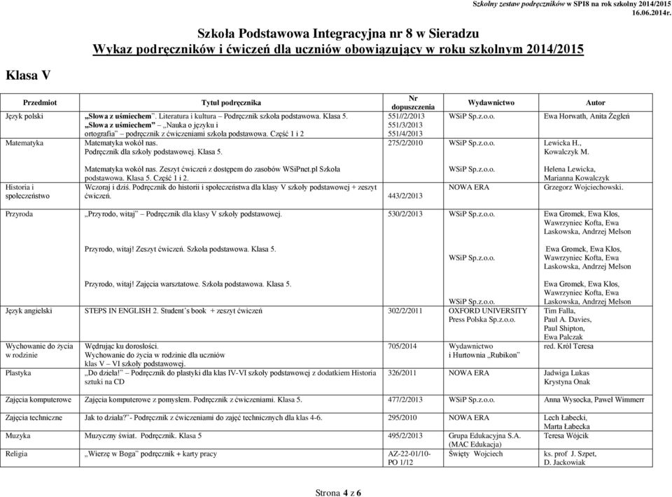 Historia i społeczeństwo Matematyka wokół nas. Zeszyt ćwiczeń z dostępem do zasobów WSiPnet.pl Szkoła podstawowa. Klasa 5. Część 1 i 2. Wczoraj i dziś.