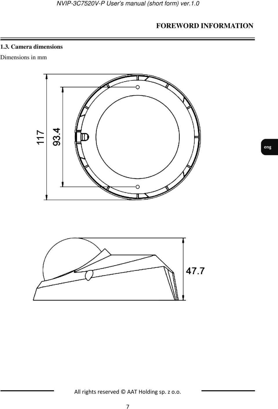 Camera dimensions Dimensions in mm All