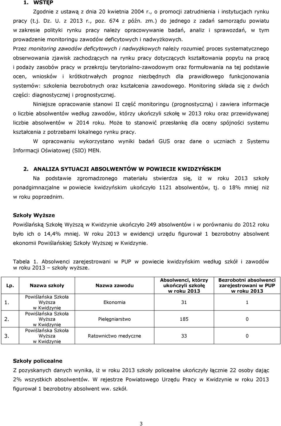 Przez monitoring zawodów deficytowych i nadwyżkowych należy rozumieć proces systematycznego obserwowania zjawisk zachodzących na rynku pracy dotyczących kształtowania popytu na pracę i podaży zasobów