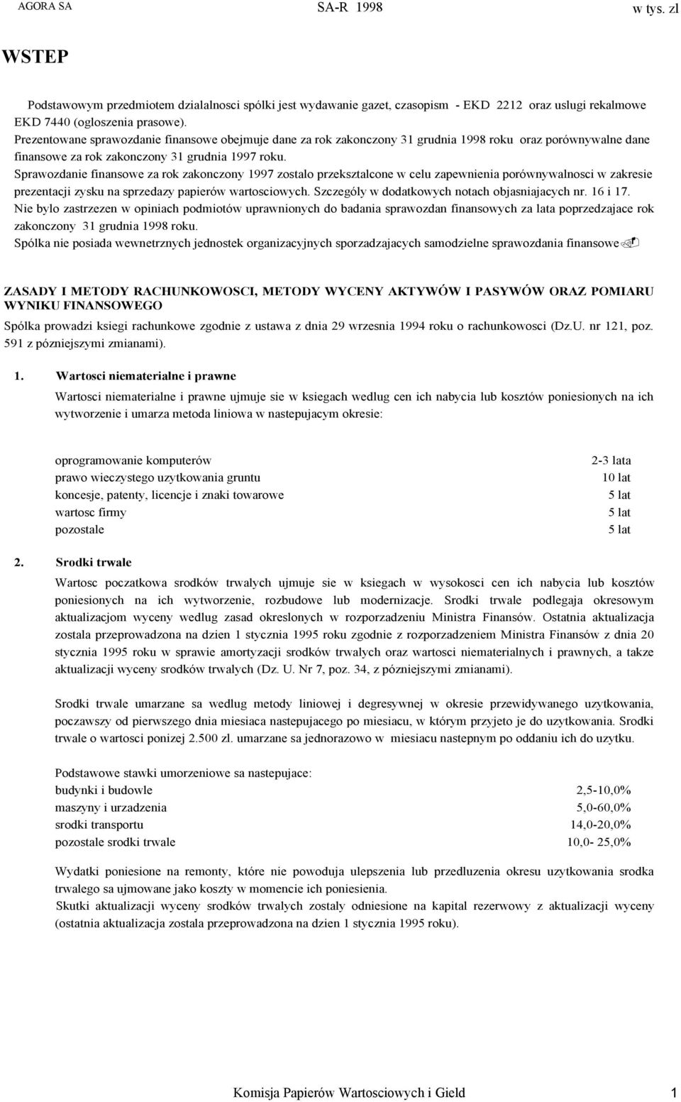 Sprawozdanie finansowe za rok zakonczony zostalo przeksztalcone w celu zapewnienia porównywalnosci w zakresie prezentacji zysku na sprzedazy papierów wartosciowych.