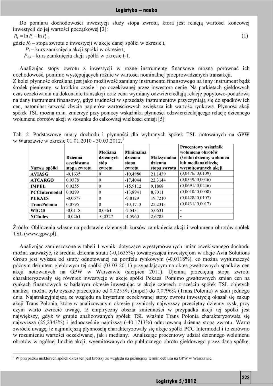 Analizując sopy zwrou z inwesycji w różne insrumeny finansowe można porównać ich dochodowość, pomimo wysępujących różnic w warości nominalnej przeprowadzanych ransakcji.