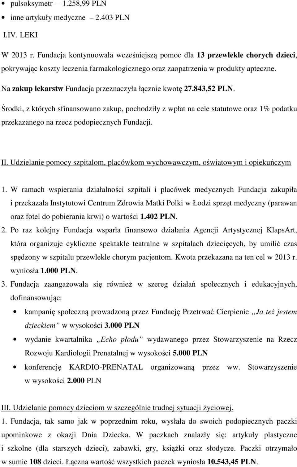 Na zakup lekarstw Fundacja przeznaczyła łącznie kwotę 27.843,52 PLN.