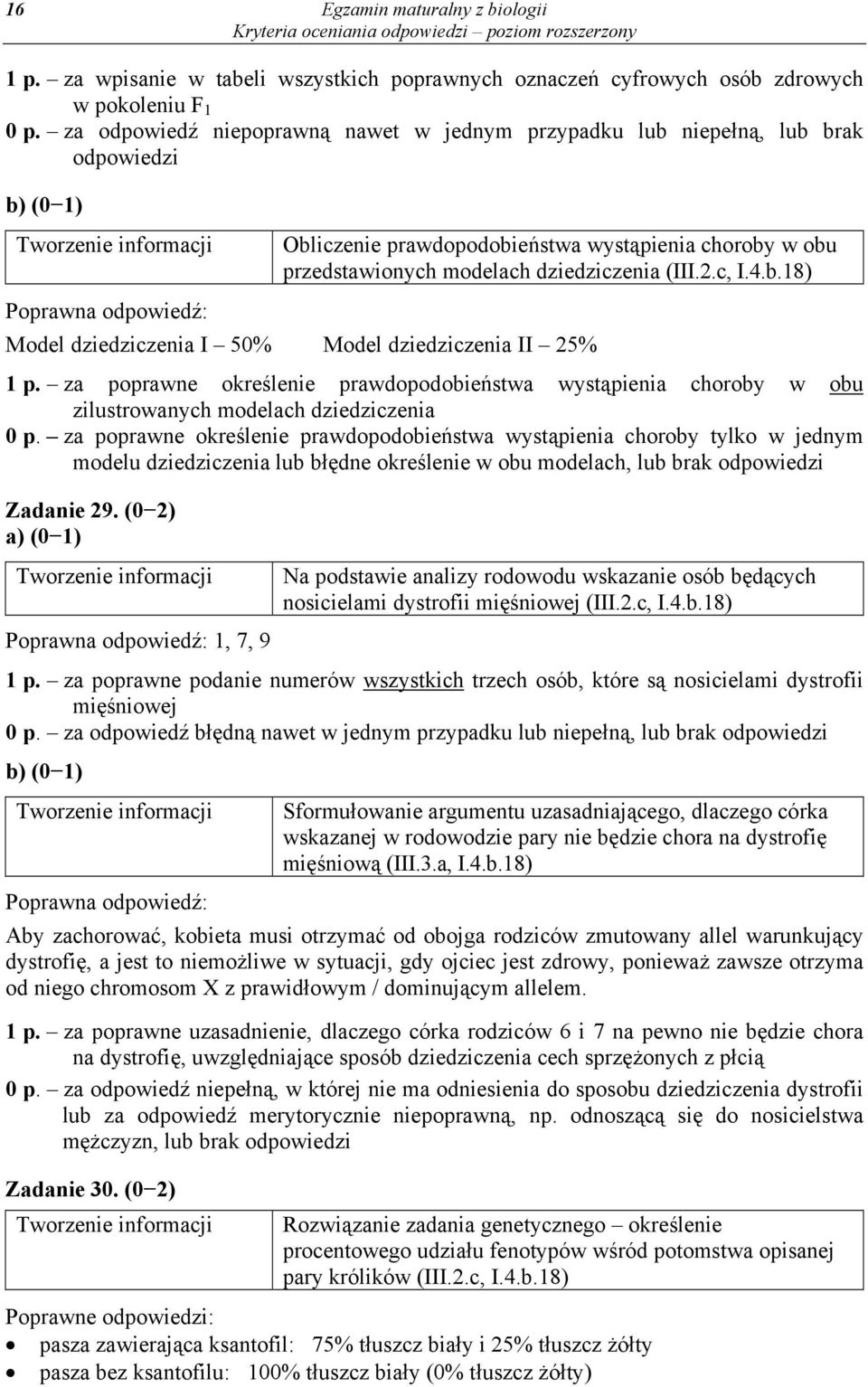 za poprawne określenie prawdopodobieństwa wystąpienia choroby w obu zilustrowanych modelach dziedziczenia 0 p.