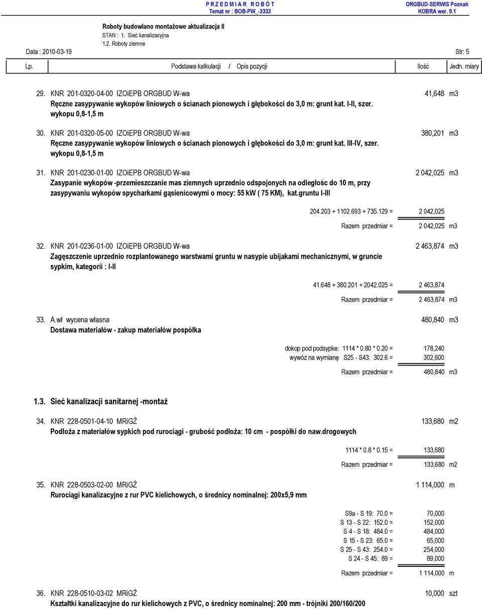 KNR 201-0320-05-00 IZOiEPB ORGBUD W-wa 380,201 m3 Ręczne zasypywanie wykopów liniowych o ścianach pionowych i głębokości do 3,0 m: grunt kat. III-IV, szer. wykopu 0,8-1,5 m 31.